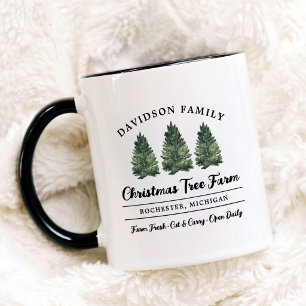 Mug Ferme de Monogramme d'Arbres de Noël Familiale Rus