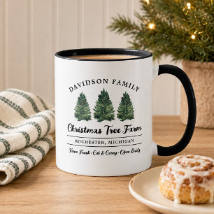 Mug Ferme de Monogramme d'Arbres de Noël Familiale Rus