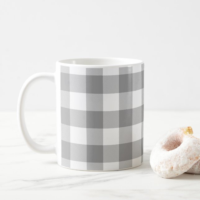 Mug Ferme Gris Buffalo Check Plaid Rustique (Avec donut)