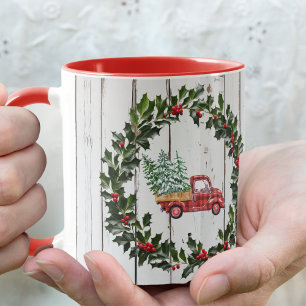 Mug Ferme rustique Chariot rouge en bois désorganisé