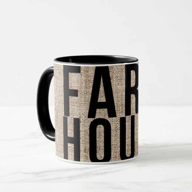Mug FERMHOUSE Black Lettres Rustique Burlap Sacking (Devant gauche)
