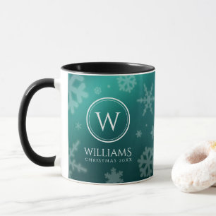 Mug Festif Blue Foil Snowflakes Monogramme Nom