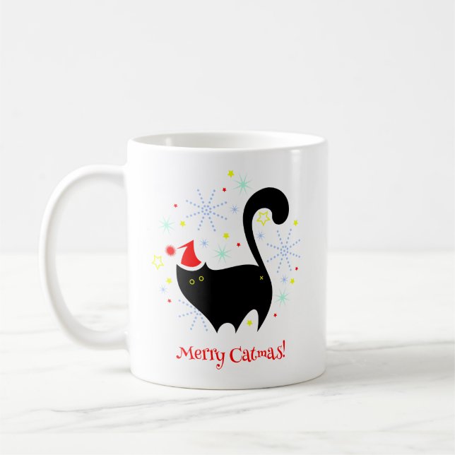 Mug Festif Chat noir à Santa Hat Joyeux Catmas (Gauche)