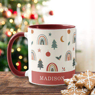 Mug Festif de Noël mignon Rainbows Fêtes Nom