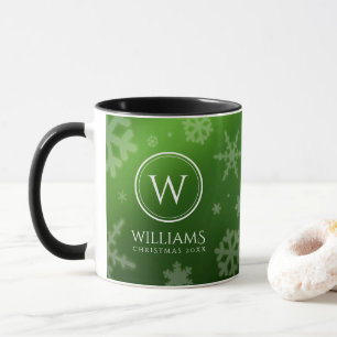 Mug Festif Green Foil Snowflakes Nom du monogramme
