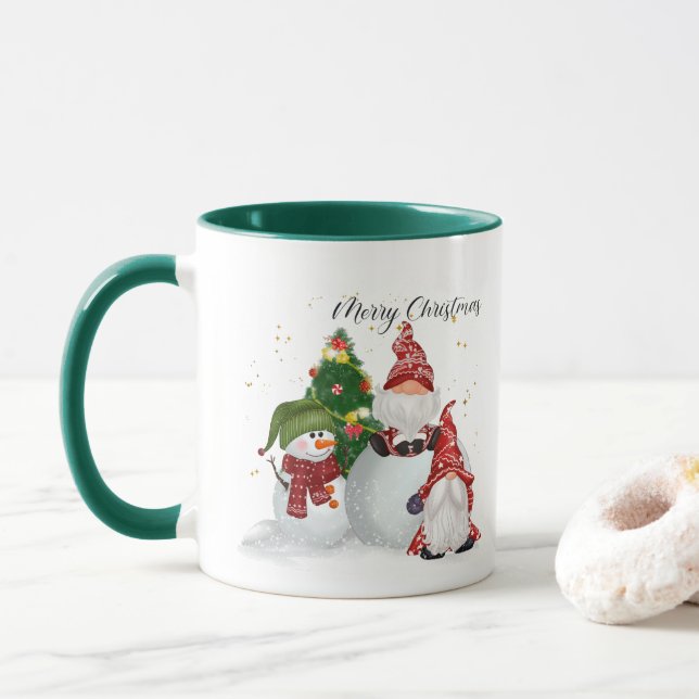 Mug Festif Noël Gens de vacances ajouter monogramme (Avec donut)