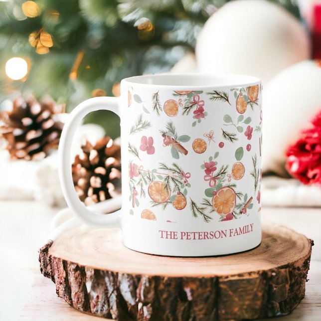 Mug Festif Orange Pine floral Aquarelle (Festive Orange Pine floral Watercolor Holiday Coffee Mug)