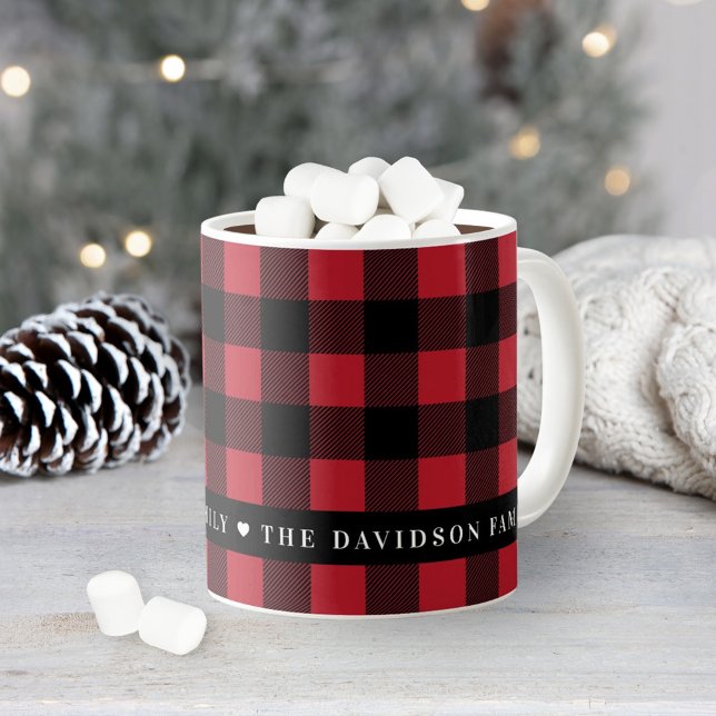 Mug Festif Rouge Buffalo Plaid Custom Family Monogramm (Créateur téléchargé)