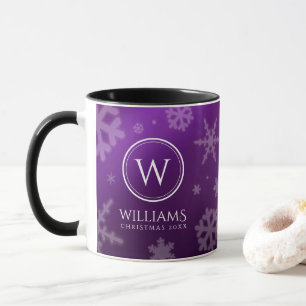 Mug Festif Violet Foil Snowflakes Nom du monogramme