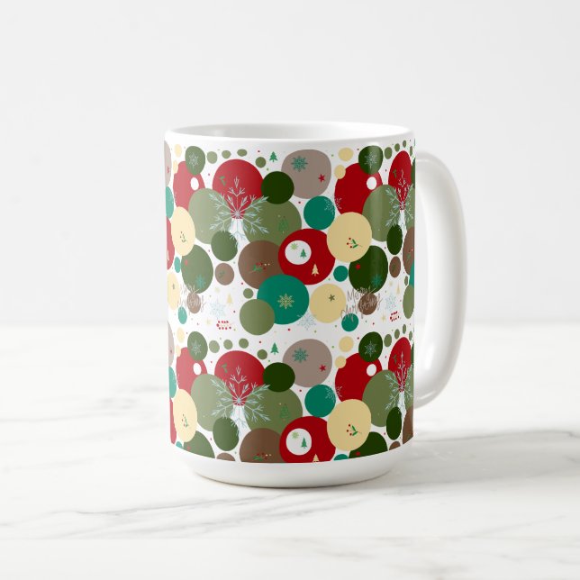 Mug Festive Circles with Snowflakes, Trees & Mistletoe (Devant droit)