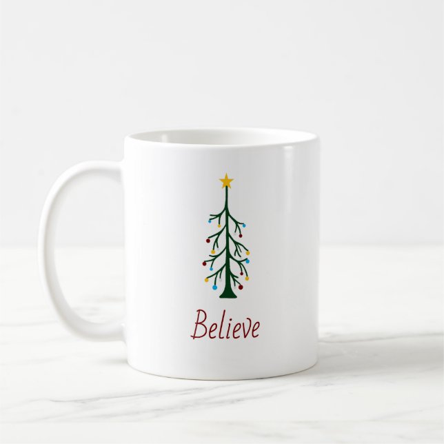 Mug Festive de Noël moderne Croire arbre À feuillage p (Gauche)