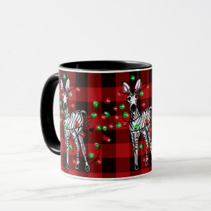 Mug Festive Festive Zebra rouge noir lumières plaid