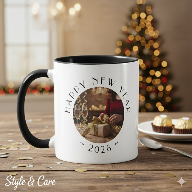 Mug Festive Happy New Year Custom Photo Text Party (Festive Happy New Year Custom Photo Text Party Mug)