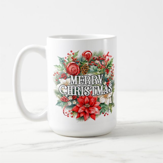 Mug Festive Holiday Merry Christmas Wreath (Gauche)