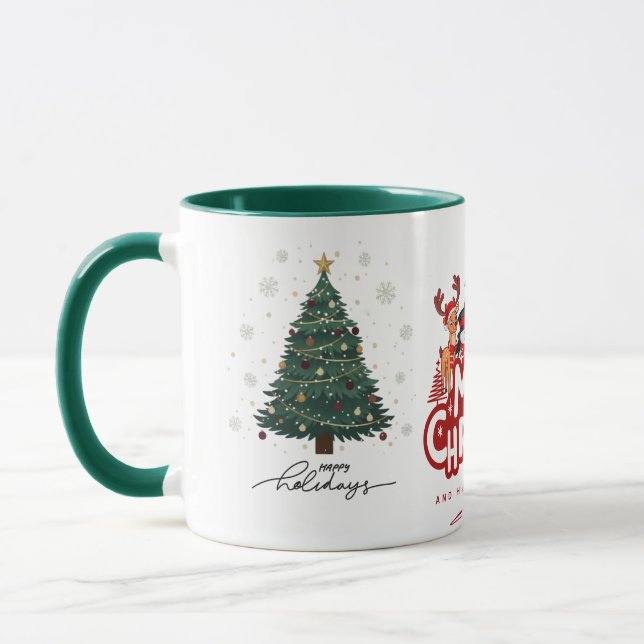 Mug Festive Merry Christmas Holidays Tree Reindeer (Gauche)