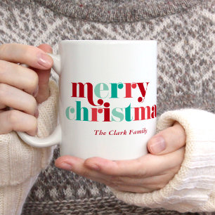Mug Festive Rouge et Vert Lettres Ornament Photo