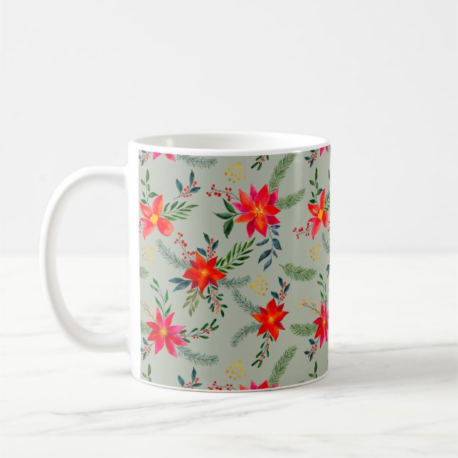 Mug Festive Rouge Poinsettia Noël Floral (Gauche)