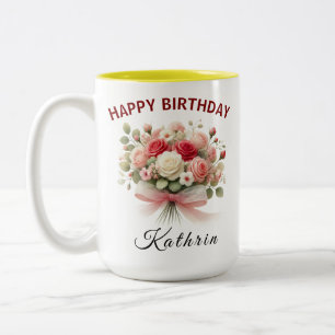 Mug Fête d'anniversaire avec nœud coquet floral po