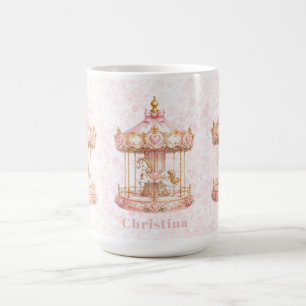 Mug Fête d'anniversaire de princesse carrousel rose 