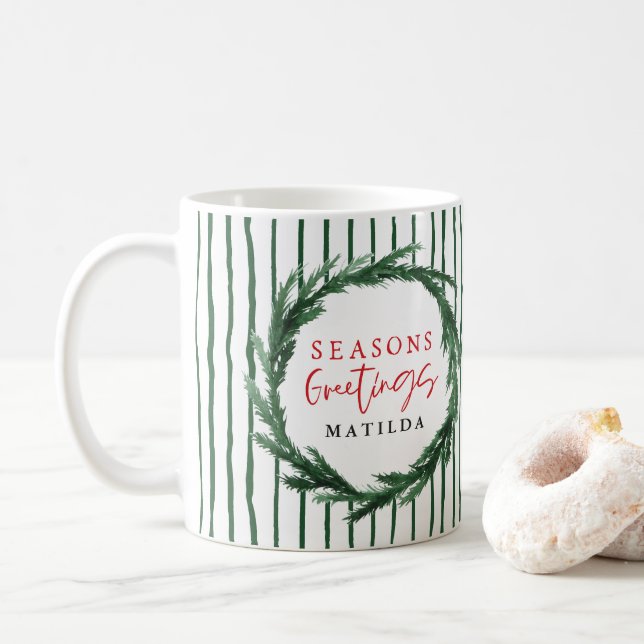 Mug Fête de Noël de la couronne et de la bande d'aquar (Avec donut)