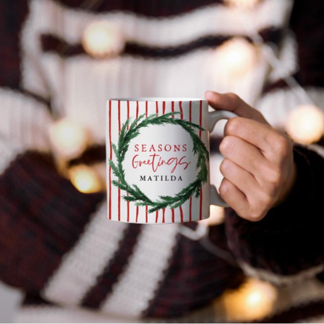 Mug Fête de Noël de la couronne et de la bande d'aquar (Créateur téléchargé)