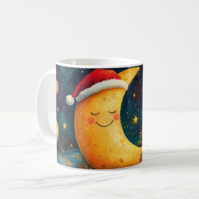 Mug Fête de Noël drôle Lune Galaxy (Devant gauche)