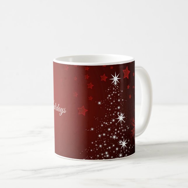 Mug Fête de Noël Etoiles blanches Arbre Red Feux de ne (Devant droit)
