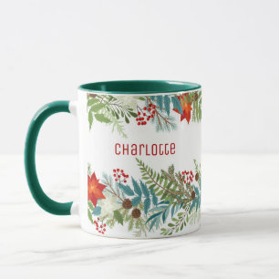 Mug Fête de Noël Floral Personnalisé