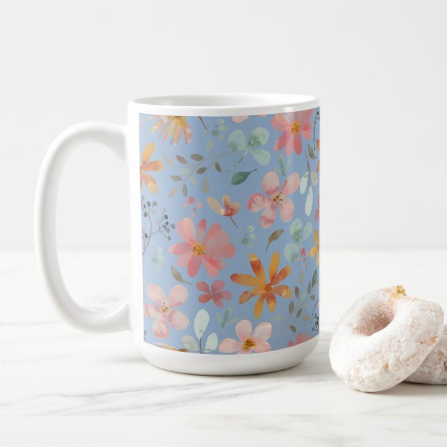 Mug Fête des mères de fleurs bleu pâle (Avec donut)