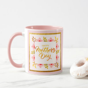 Mug Fête des Mères Floral, Rose et Or Élégant