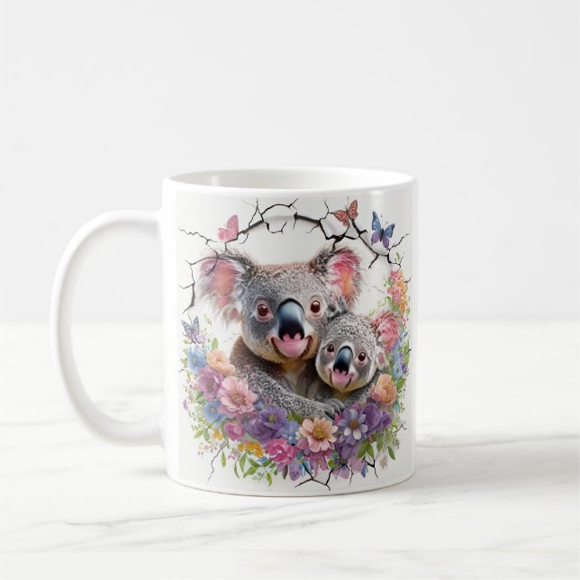 Mug Fête des Mères Koalas Entouré de florales vibrante (Gauche)