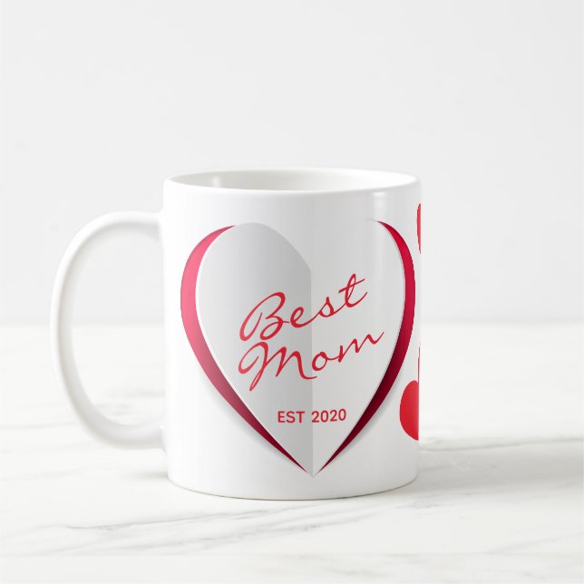 Mug Fête des mères Meilleure maman Coeurs modernes Scr (Gauche)