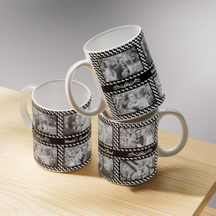 Mug Fête des pères de collage photo Chevron noir et bl