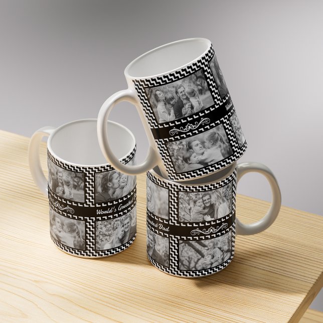 Mug Fête des pères de collage photo Chevron noir et bl (Créateur téléchargé)
