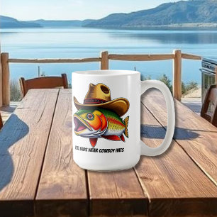 Mug Fête des pères Drôle Poisson Porté un Casquette Co