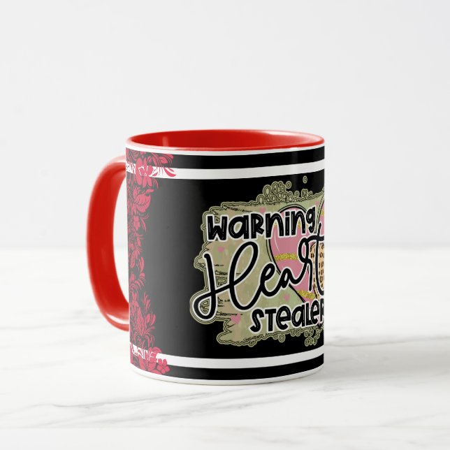 Mug Fête des Valentines, vendeuse de coeur branchée (Devant gauche)