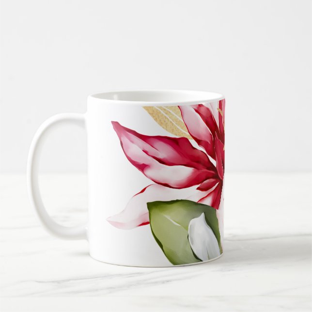 Mug Fête d'hiver poinsettia aquarelle fleurs (Gauche)