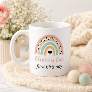 Mug Fête du 1er anniversaire Arc-en-ciel & Cœurs
