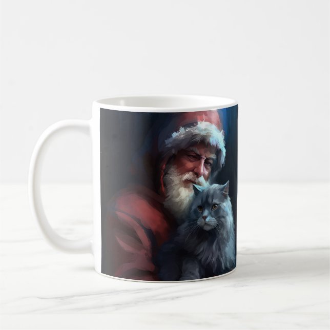 Mug Fête du Père Noël du chat bleu russe (Gauche)