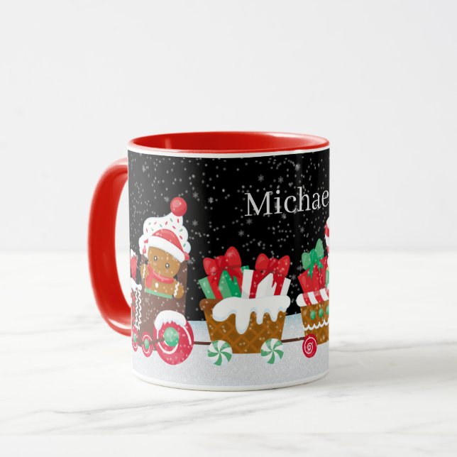 Mug fête Noël pain d'épices train ajouter nom (Devant gauche)