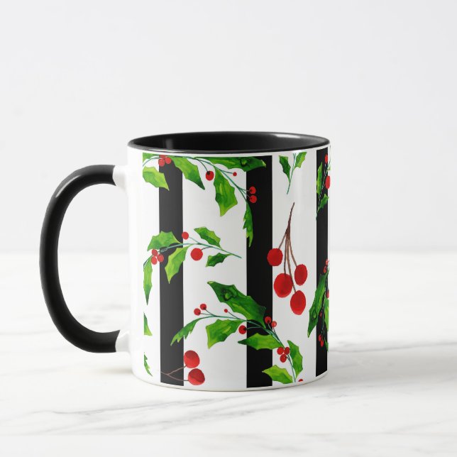 Mug Fêtes de Noël Aquarelle Holly Floral (Gauche)