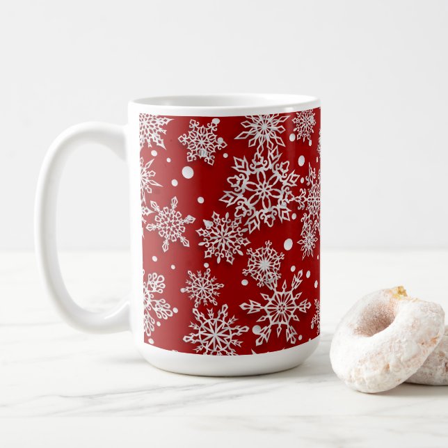 Mug fêtes Noël rouge flocons motif (Avec donut)