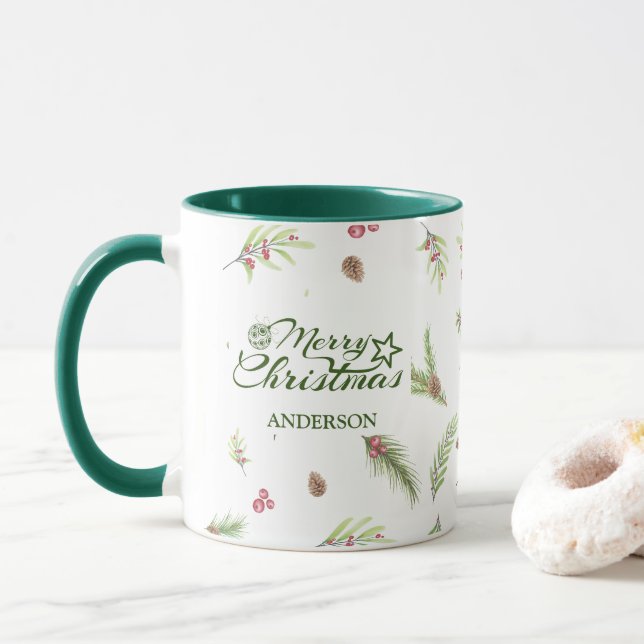 Mug Feuillage minimal moderne Élégant script Noël (Avec donut)