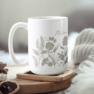 Mug Feuillage personnalisé Fleurs d'automne Sage vert