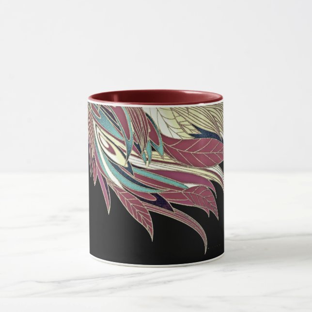 Mug Feuille de plume élégante abstraite noir sarcelle  (Centre)