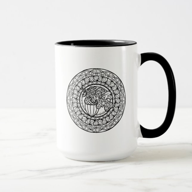 Mug Feuille inspirée de chêne d'automne de mandala (Droite)