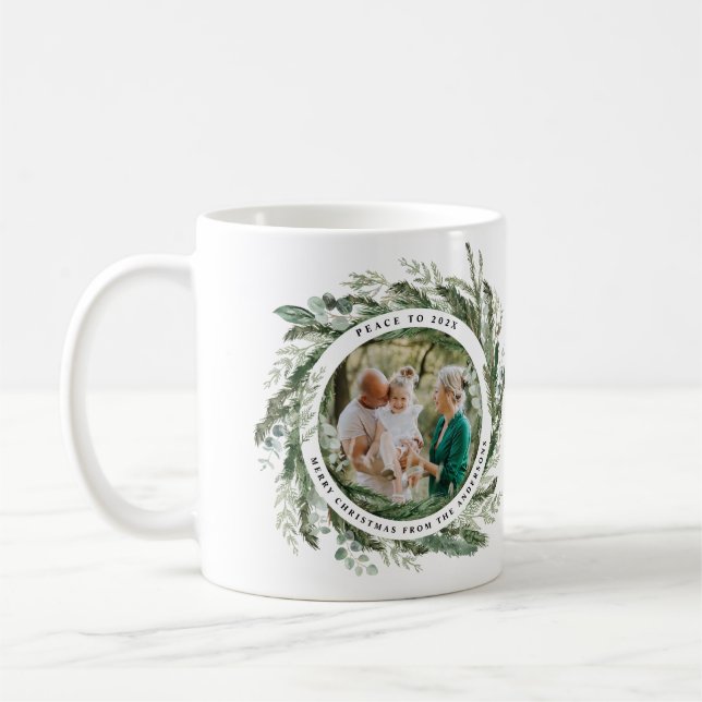 Mug Feuille moderne wreath écriture de paix photo vert (Gauche)