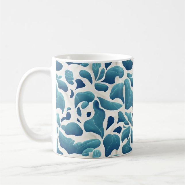 Mug Feuilles Abstraits blancs et bleus | Motif côtier (Gauche)