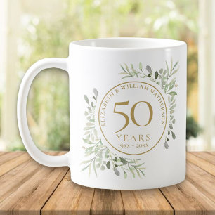 Mug Feuilles Aquarelle Douce 50e Anniversaire