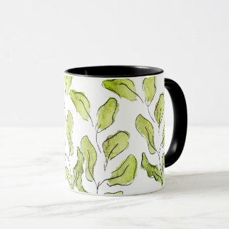 Mug Feuilles botaniques vertes aquarelle artistique